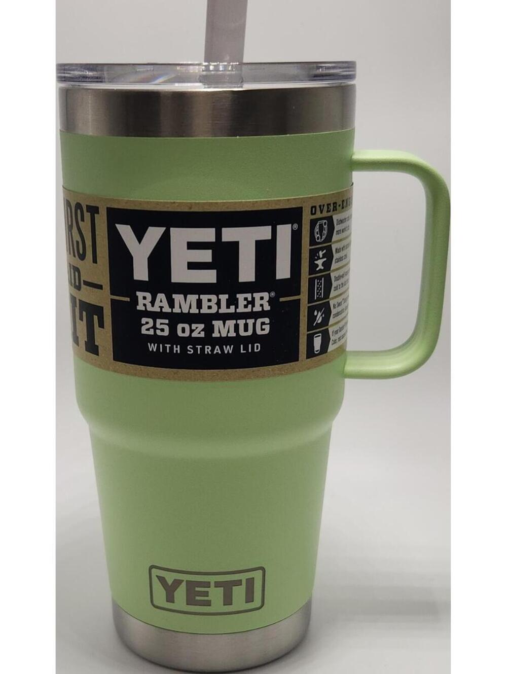 YETI Rambler 25 oz Stainless Steel Mug, Green, Straw Lid, Handle